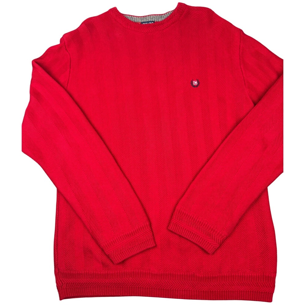 Vintage Y2K Chaps Ralph Lauren Red‎ Textured Thick Cotton Knit Sweater Crest L